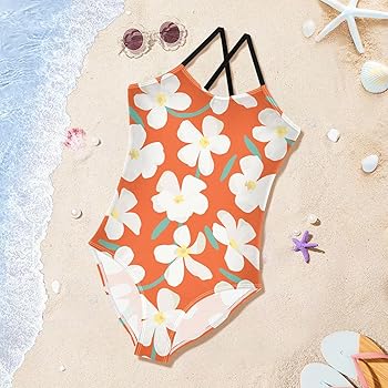 Amazon.com: ZZKKO Tropical Plumeria Flower Girls Swimsuit